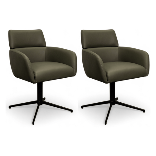 Furnhouse eetkamerstoelen armleuning Marco - Olijfgroen - Leer - Set van 2