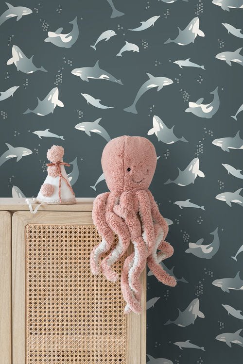 ESTAhome behang walvissen donkerblauw - 50 x 900 cm - 131566 - vtwonen shop