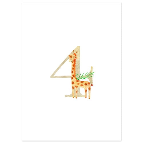 Artfulprints Poster Cijfer 4 kinderkamer   - 50x70 cm - Meerkleurig