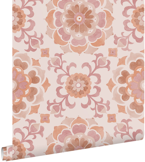 ESTAhome behang tegelmotief roze en terracotta - 50 x 900 cm - 131785