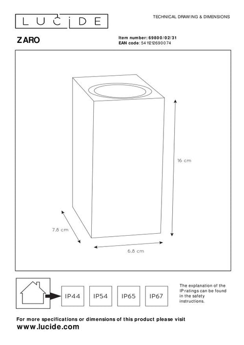 Lucide wandspot ZARO - 2xGU10 - Wit - vtwonen shop