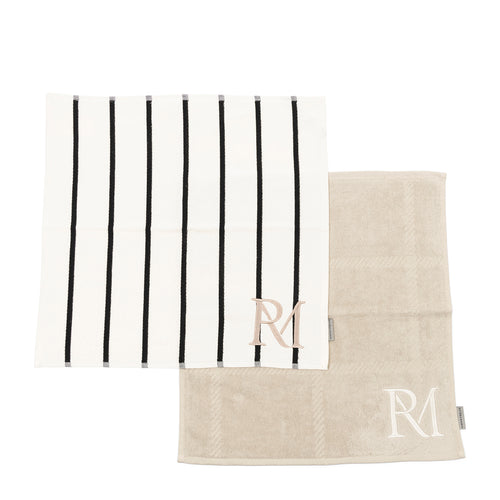 Rivièra Maison RM Stripes&Check Kitchen Towel 2pcs - Katoen - Wit / Flax - vtwonen shop