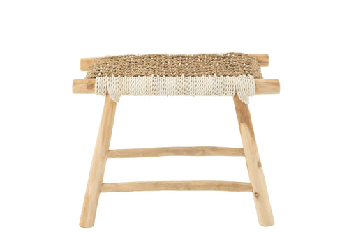J-Line poef Waverly - hout/zeegras - naturel/wit - vtwonen shop