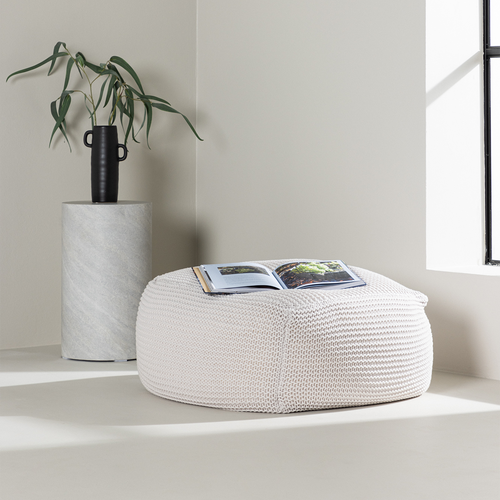 Nest living Lianne Gevlochten Ronde Poef Crème - Ø 60 cm