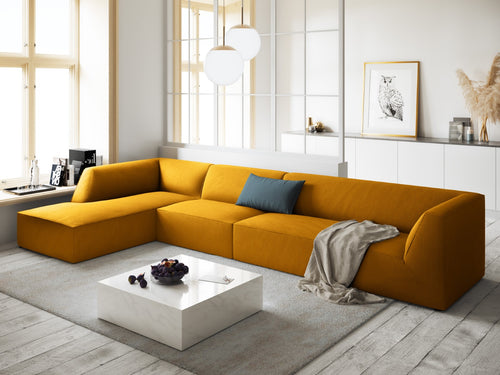 Micadoni linker hoekbank Ruby 5-zits, ribfluwelen, geel - 180x366x69cm