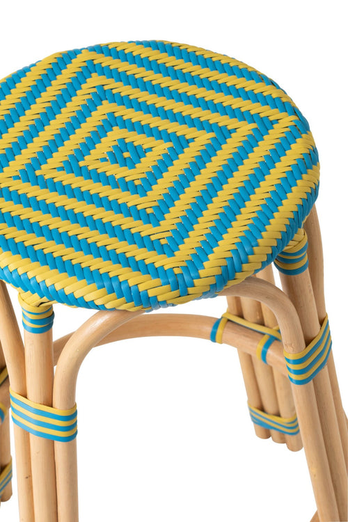 J-Line kruk Geo - polyresin/rotan - geel/azuurblauw - 2 stuks