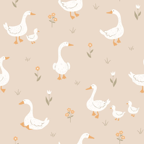 ESTAhome behang schattige ganzen beige en oranje - 50 x 900 cm - 131832