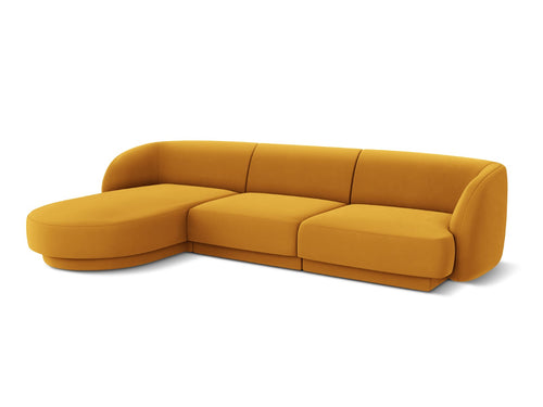 Micadoni linker hoekbank Miley 4-zits, flueel, geel - 156x255x70cm