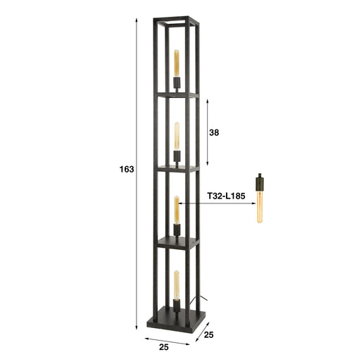 Giga Meubel Vloerlamp Quadra - Artic Zwart - 4-Lichts - 25x25x163cm