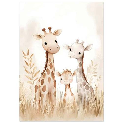 Artfulprints Poster Giraffen gezin   - A4 21x29.7 cm - Geel