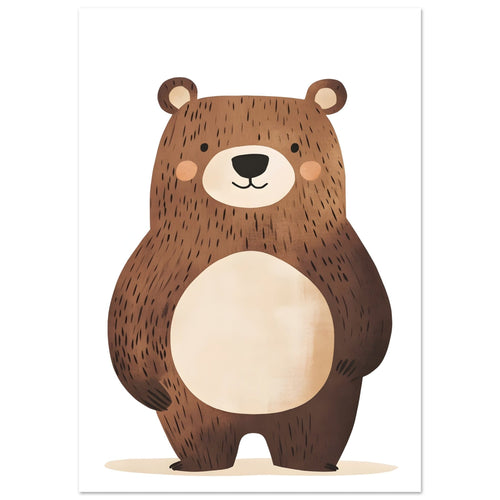 Artfulprints Poster Bruine beer staand   - A4 21x29.7 cm - Bruin