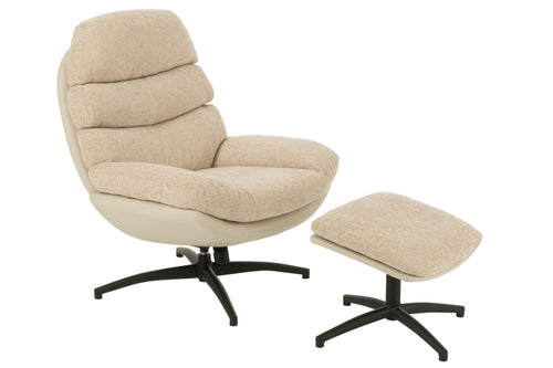 J-Line zetel Relax + Voetbank - metaal/multiplex - beige/zwart