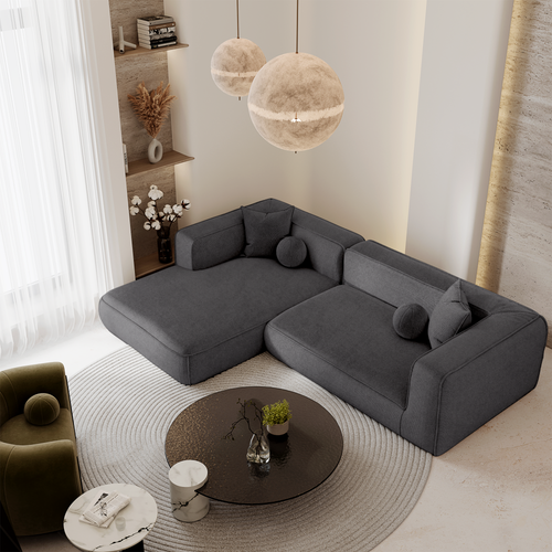 Premium Interiors - Linkerhoekbank SOFIA - kruisweefsel grijs 282cm