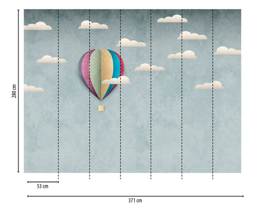 One Wall one Role fotobehang luchtballon blauw, wit, rood, geel en lila paars - 371 x 280 cm - AS-383011 - vtwonen shop
