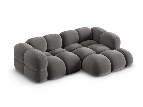 Cosmopolitan Design rechter hoekbank Loretto 3-zits, flueel grijs - 147x250x68cm