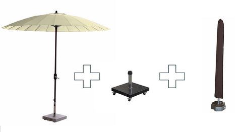 Set ronde Manilla parasol - met voet en hoes - 250 cm - Ecru
