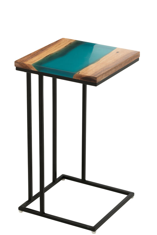 J-Line bijzettafel Vierkant - hout/epoxyhars - naturel/blauw