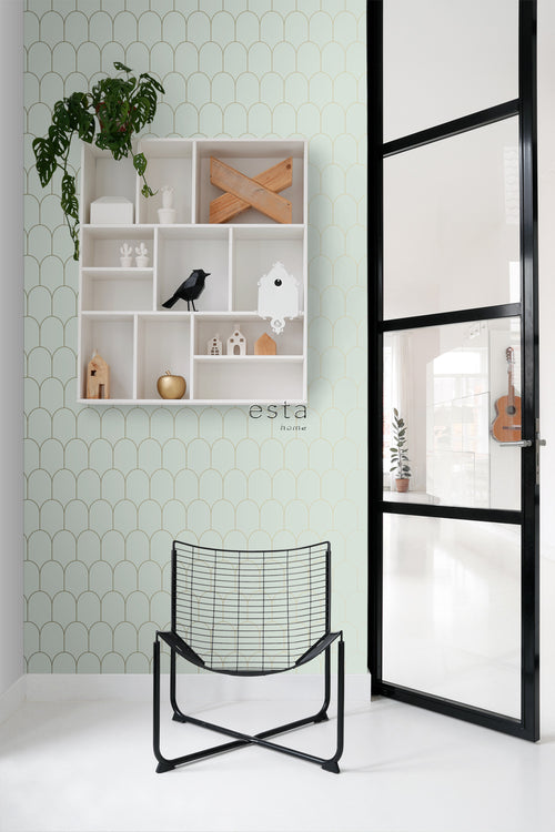 ESTAhome behang art deco motief mintgroen en goud - 53 cm x 10.05 m - 139202