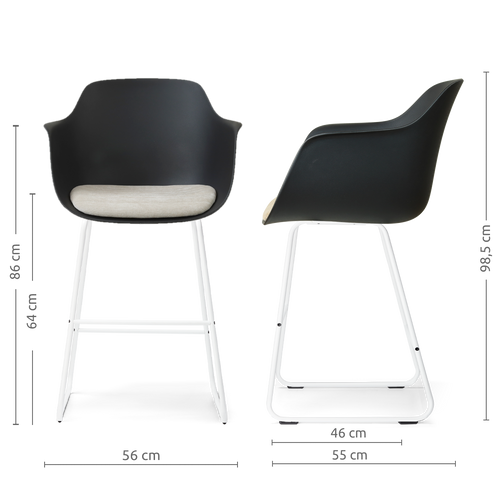 Nolon Nino-Liz barkruk zwart met naturelbeige zitkussen - wit onderstel - 65 cm