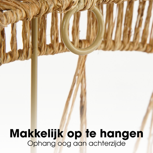 Mica Decorations Ludy Spiegel Rotan - Wandspiegel - Boho Decoratie - Decoratieve Spiegel Ø60 cm - Jute - Lichtbruin