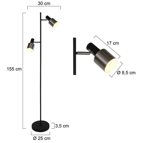 Anne Light & home vloerlamp fjorgard - 2 lichts - 25x 155 cm - zwart