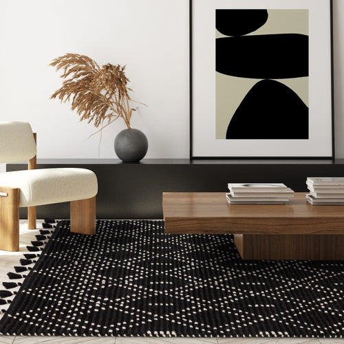 Vloerkleed Easy Living Nepal Boho Black/Cream Diamon Rug 120x170 cm - vtwonen shop