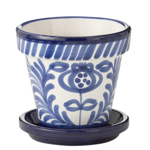 J-Line bloempot Granada Handmade + Painted - keramiek - blauw - small - Ø 21 cm - vtwonen shop
