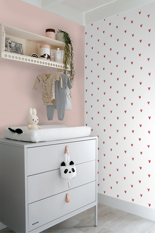 ESTAhome behang hartjes wit en rood - 50 x 900 cm - 131632