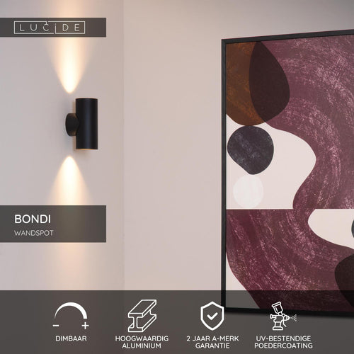 Lucide wandspot BONDI - 2xGU10 - Zwart