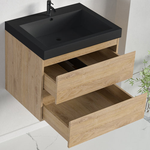 LOMAZOO badkamermeubel Monaco - zwevend - zwart - licht eiken - 60 cm