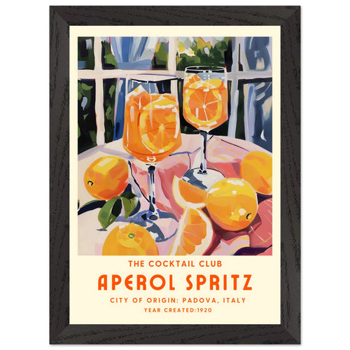 Artfulprints Poster met Lijst Aperol Spritz - The cocktail club II   - A4 21x29.7 cm - Oranje