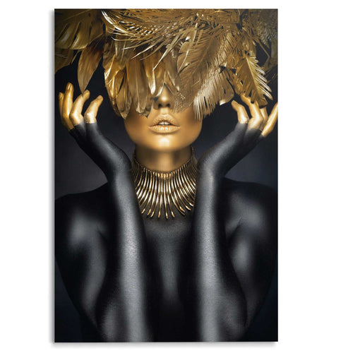 Reinders Golden Feathers glasschilderij -  goud - woonkamer - 116x78cm