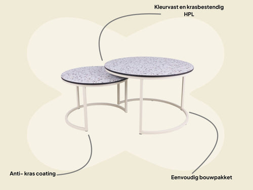 MaximaVida ronde salontafel set Lucca XL 75 en 58 cm ivoor – HPL terrazzo look