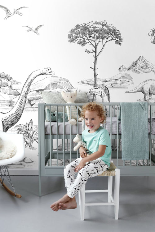 ESTAhome fotobehang dinosaurussen zwart wit - 300 x 279 cm - 159063