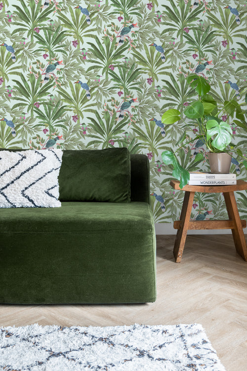 ESTAhome behang tropische jungle bladeren mintgroen en jungle groen - 53 cm x 10.05 m - 139189