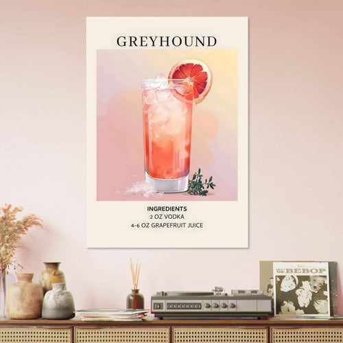 Artfulprints Poster Greyhound cocktail - Ingrediënten   - 50x70 cm - Roze