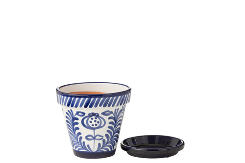 J-Line bloempot Granada Handmade + Painted - keramiek - blauw - medium - Ø 27 cm
