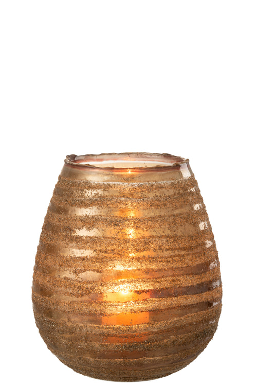 J-Line windlicht Streep Rond - glas - bruin - large - vtwonen shop