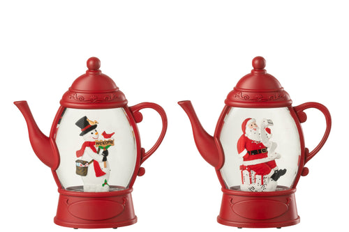J-Line hanger Sneeuwbol Theepot - kusntstof - rood - 2 stuks
