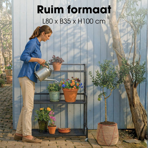 Mica Decorations Greenrax Plantenrek op Wielen - Plantenstandaard voor Kamerplanten, Buitenplanten of Tuingereedschap - Meerdere Plateaus