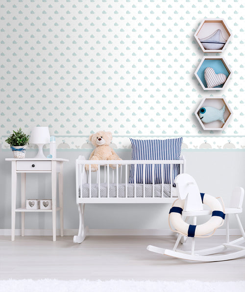 Sanders & Sanders behang walvissen vergrijsd groen en wit - 53 cm x 10 m - 640564 - vtwonen shop