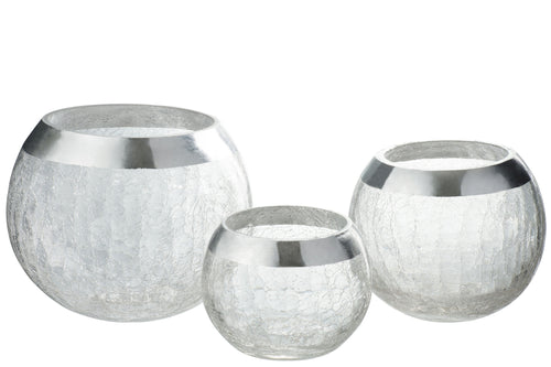 J-Line kaarshouder Bol Craquelé - glas - transparant/zilver - medium - vtwonen shop