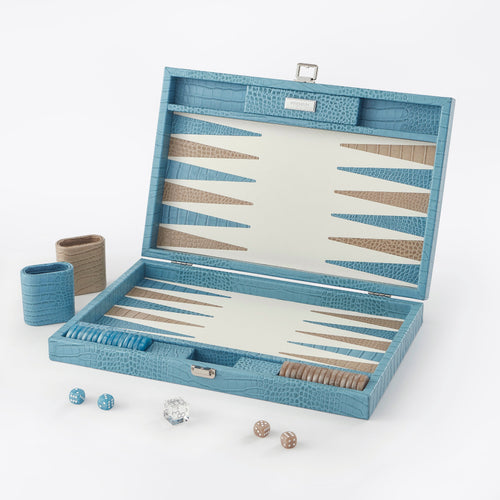 Premium Interiors - Backgammon - Groot BACKGAMMON - leer rivierablauw 46cm