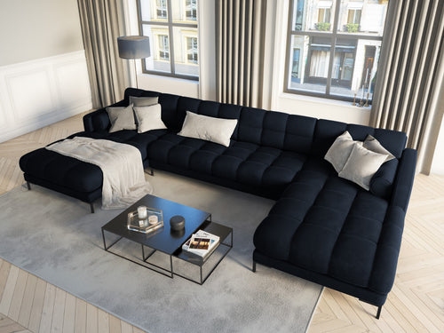 Cosmopolitan Design Panoramische bank Bali 7-zits, flueel, donkerblauw - 185x383x75cm