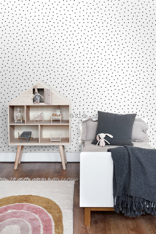 ESTAhome behang stippen zwart en wit - 53 cm x 10.05 m - 138934