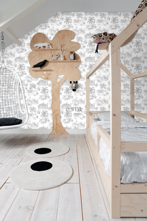 ESTAhome behang jungle dieren zwart wit - 53 cm x 10.05 m - 139299