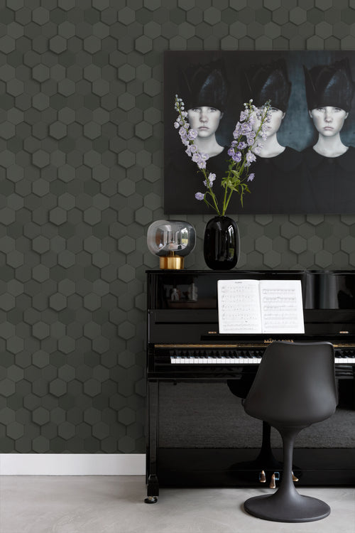 Origin Wallcoverings behang 3d hexagon motief zwart - 53 cm x 10.05 m - 347854 - vtwonen shop