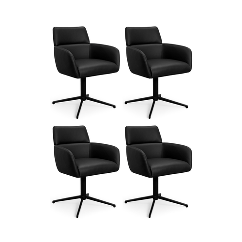 Furnhouse eetkamerstoelen armleuning Marco - Zwart - Leer - Set van 4