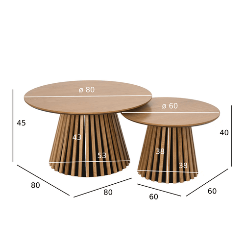 Furnhouse salontafel set Svendborg - Natuurlijk eikenhout - Ø 60/80 cm