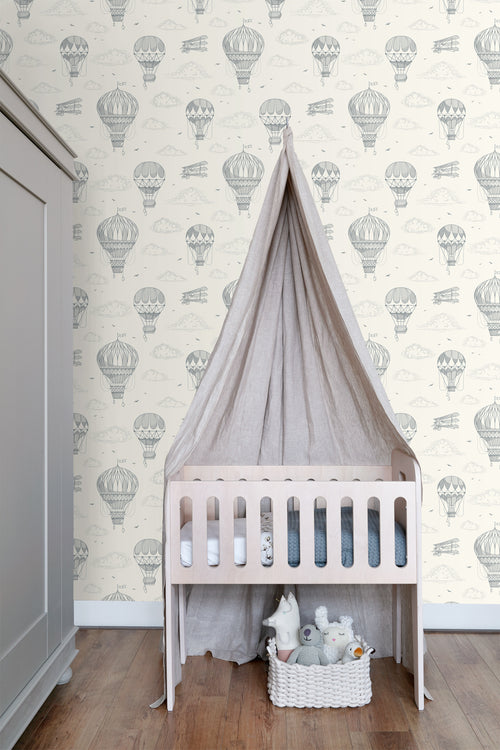 ESTAhome behang luchtballonnen grijs wit - 50 x 900 cm - 139716 - vtwonen shop